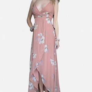 Lulus Rusty Rose Floral Wrap High Low Dress Size Small NWT